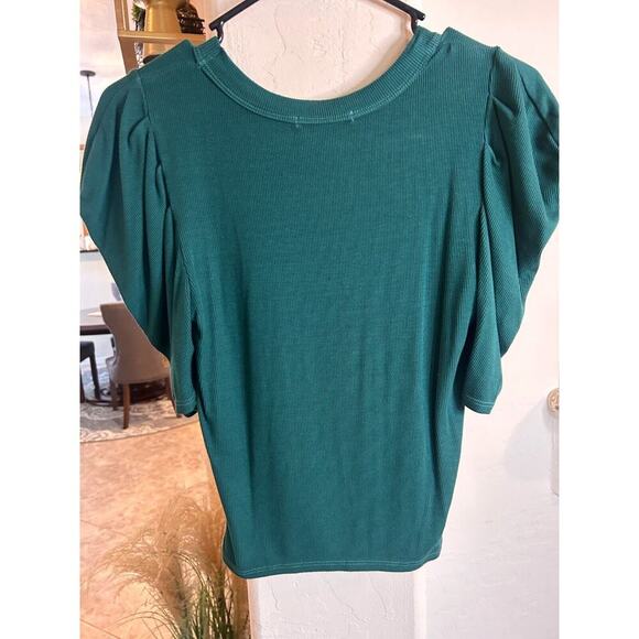 Michael Stars Andrea Pleat Sleeve Rib Top OS MSRP $98 Emerald Green 💸BOGO🎉 - Picture 6 of 6